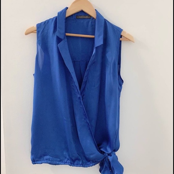 Suzy Shier Cobalt Blue Satin Cross Over Tank Top - Picture 2 of 6
